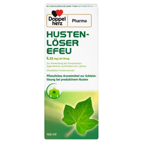 Abbildung der Produktverpackung DoppelherzPharma HUSTENLÖSER EFEU 8,25 mg/ml Sirup Frontansicht